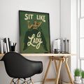 Empowering women wall art with lounging woman and cream typography