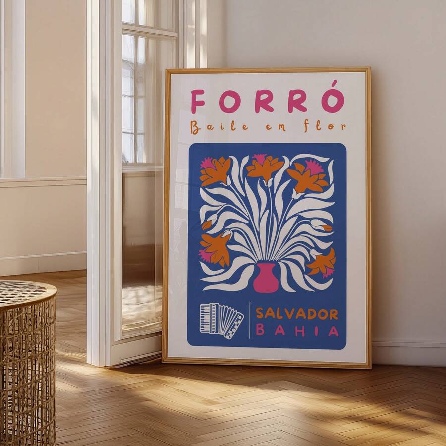Brazilian forró wall art resting near a doorway in warm sunlight