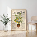 Vintage botanical poster minimalist floor view with lemon tree care chart and frame