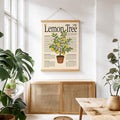 Citrus wall art hanging poster with lemon tree title grid layout and wood rails