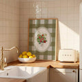 Vintage Green Strawberry Plaid Country Kitchen Canvas Poster