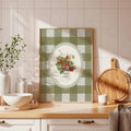 Vintage Green Strawberry Plaid Country Kitchen Canvas Poster