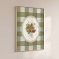 Vintage Green Strawberry Plaid Country Kitchen Canvas Poster