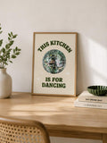 Kitchen wall art tabletop mockup with green typography disco ball and cream background