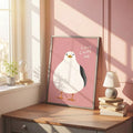 Cute seagull poster in pink pastel frame for bedroom or nursery decor