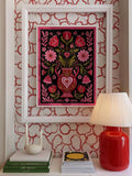 Pink and red cottagecore wall art with whimsical Valentine style