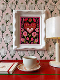 Red pink framed poster set with playful romantic text and hearts