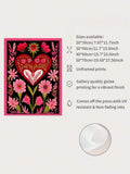 Whimsical folk art wall print with love theme and bold color