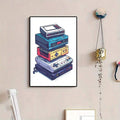 Colorful vintage gaming console wall art in black frame on pale wall