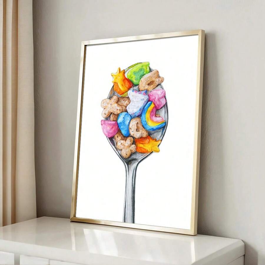 Vintage Lucky Charms Spoon Whimsical Cereal Kitchen Canvas Poster 