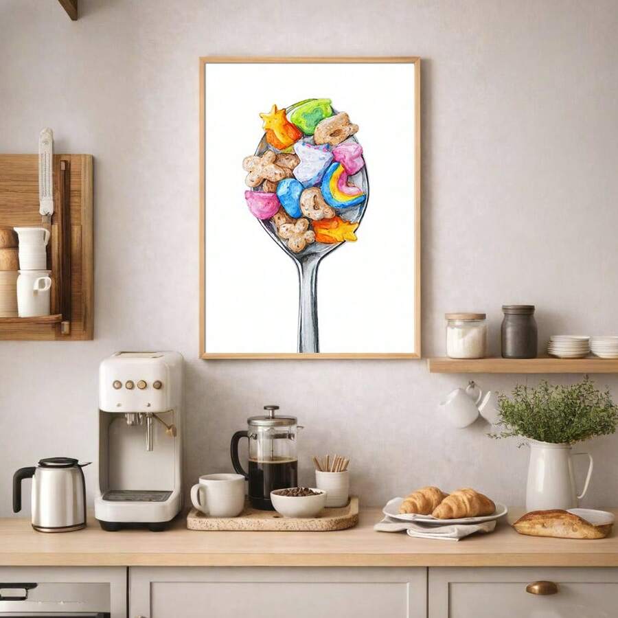 Vintage Lucky Charms Spoon Whimsical Cereal Kitchen Canvas Poster 