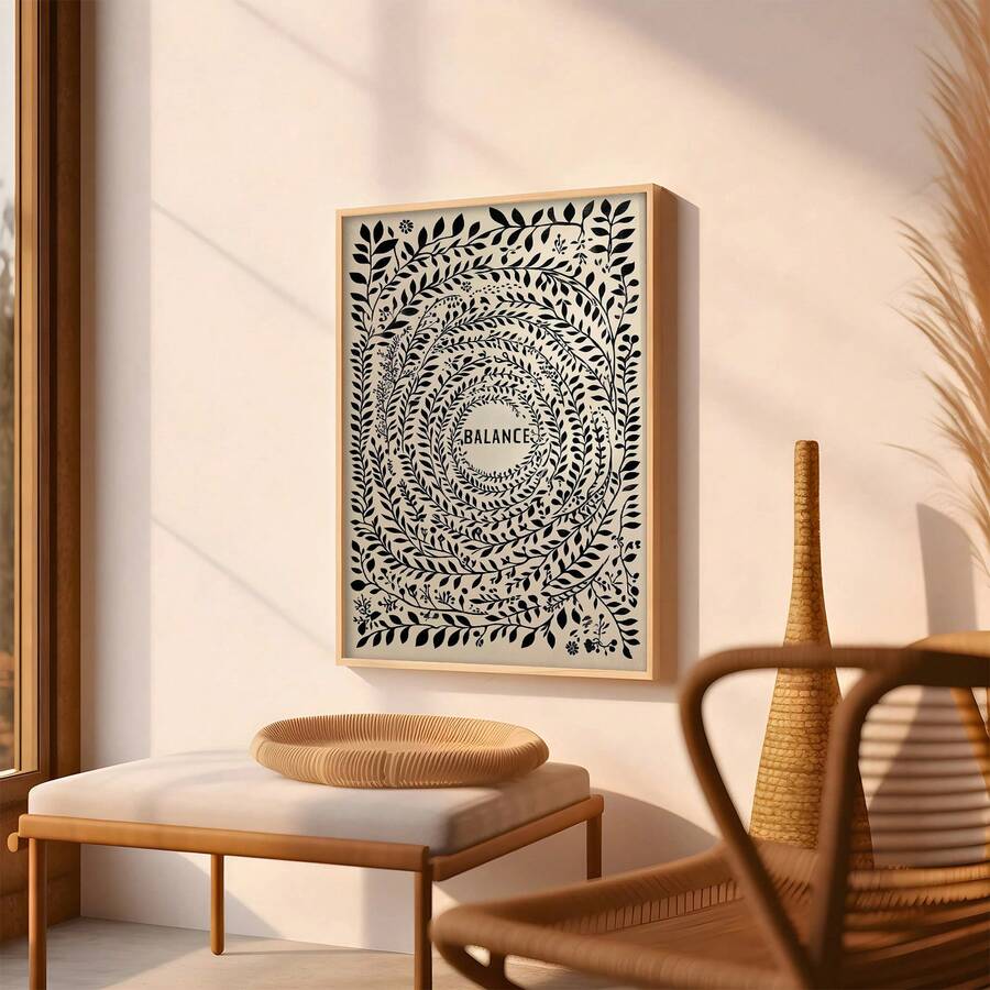 Minimalist botanical canvas print in natural wood frame