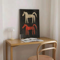 Boho ranch wall art styled in neutral living room