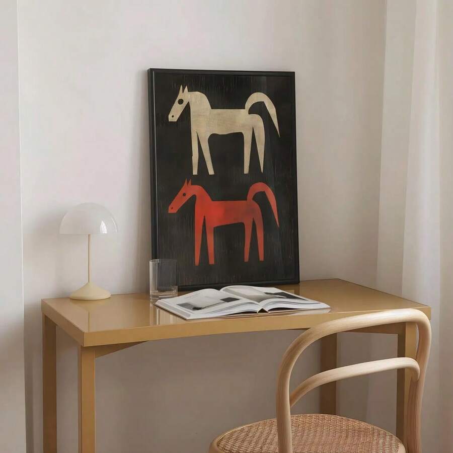 Boho ranch wall art styled in neutral living room