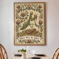 Vintage mantis canvas print with floral vine border