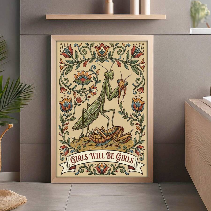 Dark humor wall art in light wood frame mockup