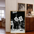 Vintage black and white fashion party canvas poster with guests holding Perfect 10 scorecards