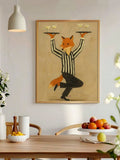 Retro bar wall art with fox cocktail waiter on warm beige background