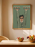 Whimsical dining room poster showing fox waiter serving drinks