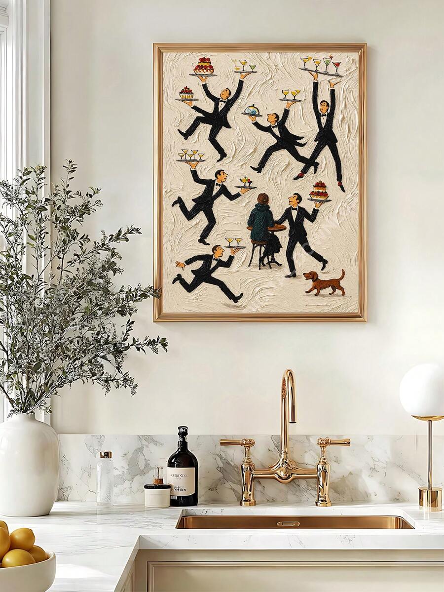 Restaurant decor canvas print showing playful fox cocktail waiter