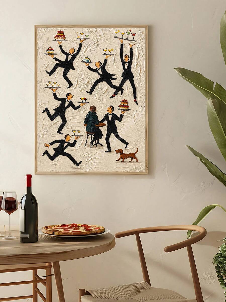 Bistro style wall poster with fox server and warm retro colors