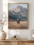 Dinosaur cowboy print in muted tan beige and brown tones