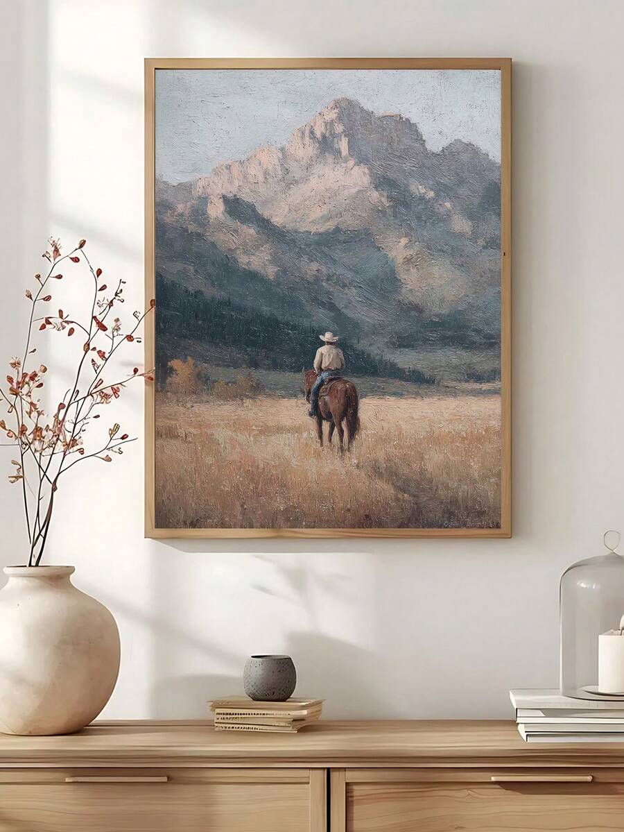 Dinosaur cowboy print in muted tan beige and brown tones
