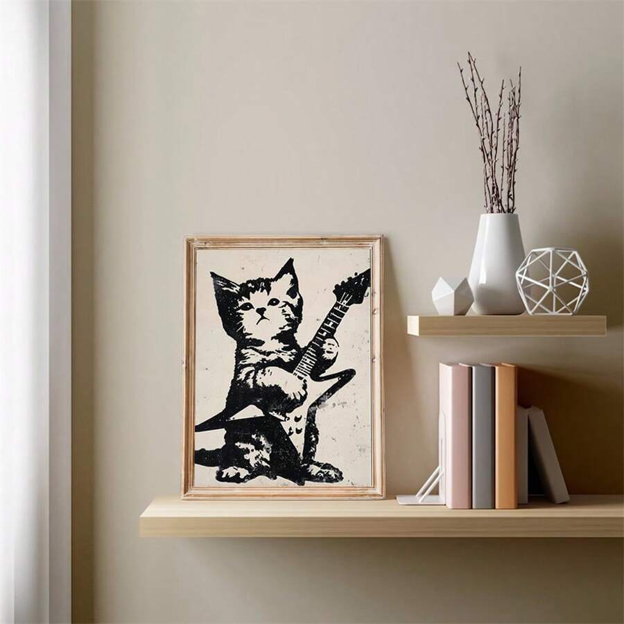 Guitar kitten canvas poster on shelf