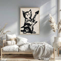 Large punk cat guitar poster above bed