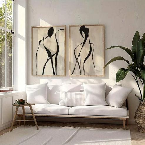 Two piece abstract minimalist figure line art canvas wall decor