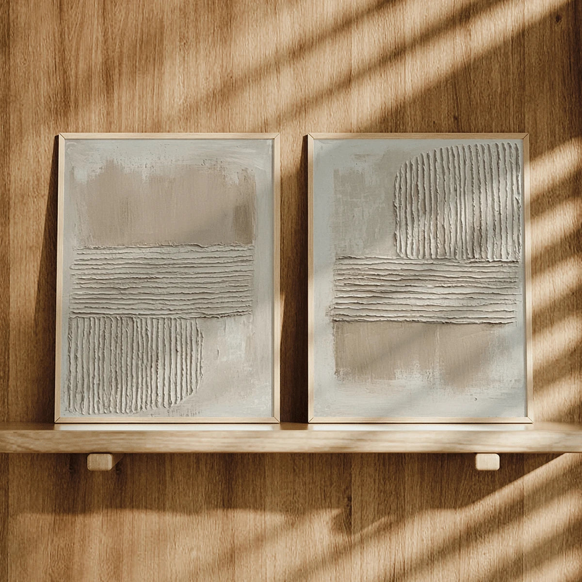 Close view of horizontal ridges and vertical ribbed shapes in cream artwork