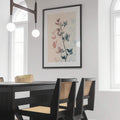 Light wood framed leaf silhouette canvas with blush dusty blue and cream tones