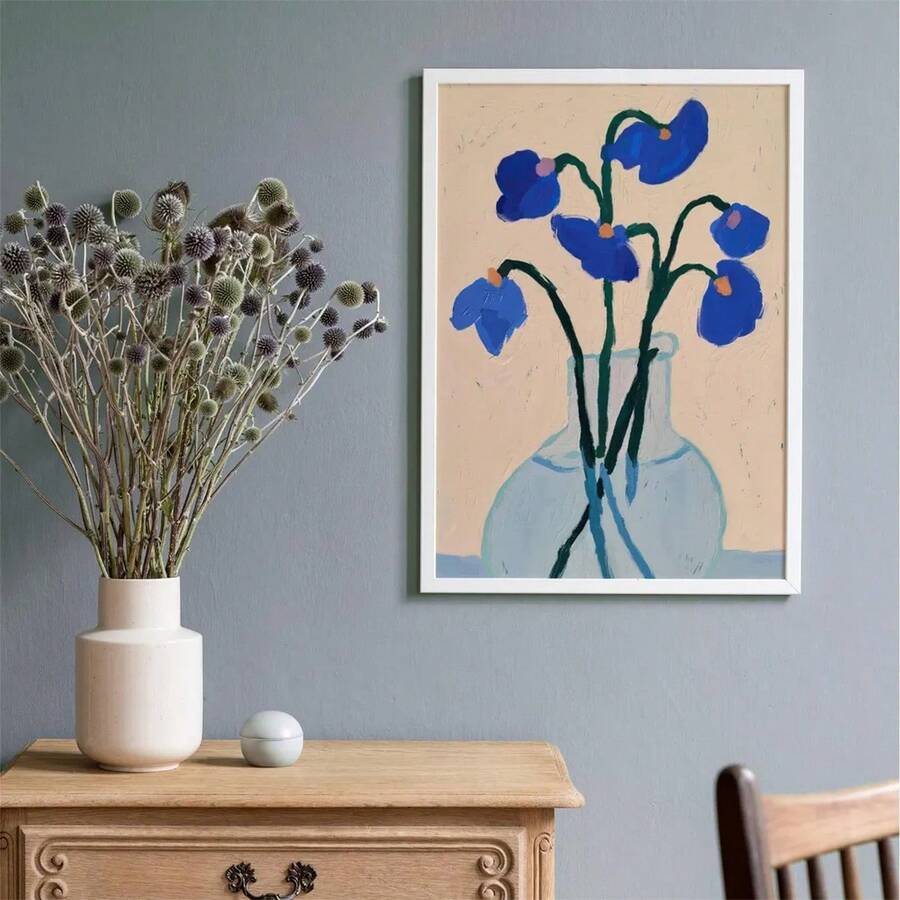 Scandinavian botanical canvas print in wood frame