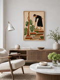 Girl carrying books line drawing poster for a home office