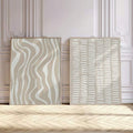 Boho geometric wall art set with wavy stripes and dash pattern