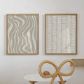 Set of 2 off white geometric stripes and patchwork canvas wall art