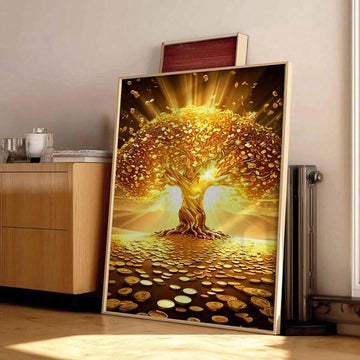 Golden tree and coin design canvas wall art poster