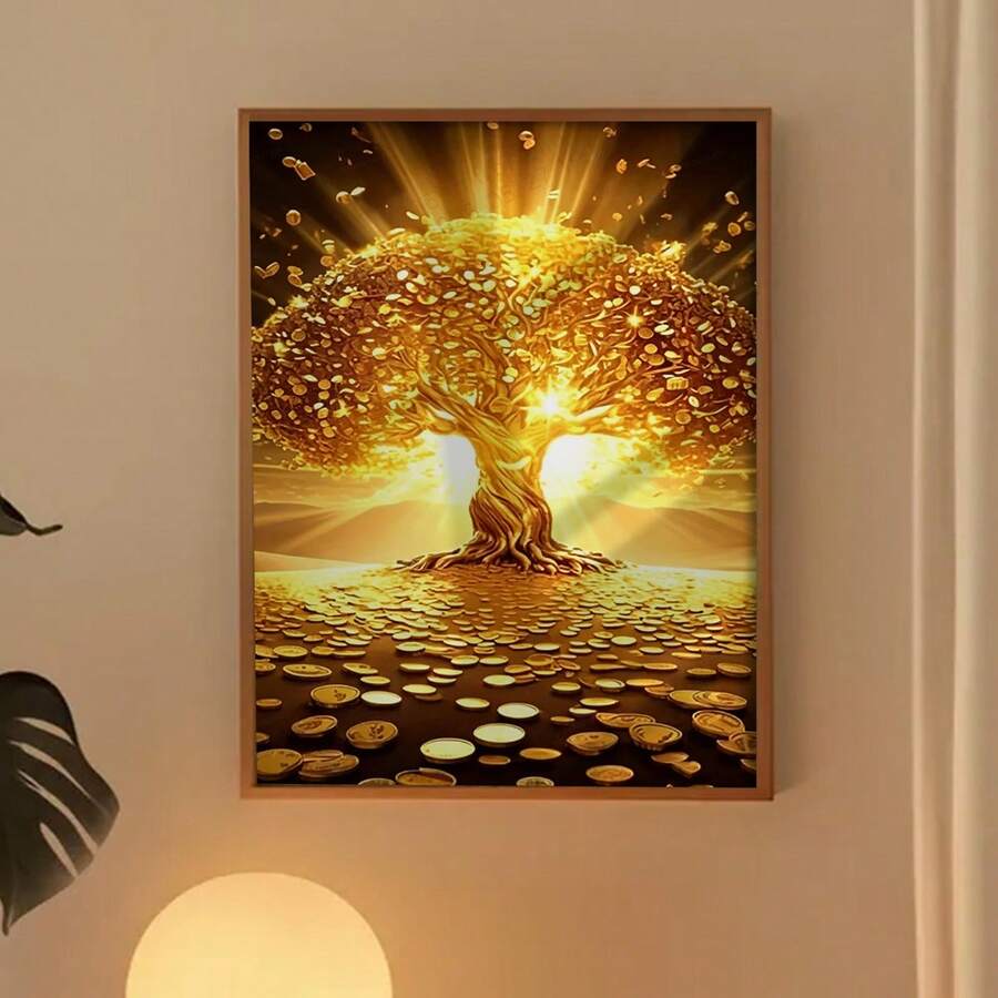 Gold coin tree print for living room office or wealth corner