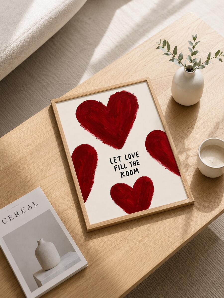 Let Love Fill the Room quote print with red and pink striped romantic design