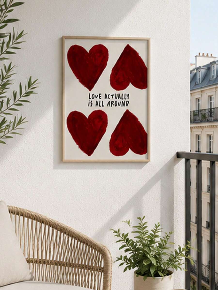 Whimsical folk art wall print with love theme and bold color