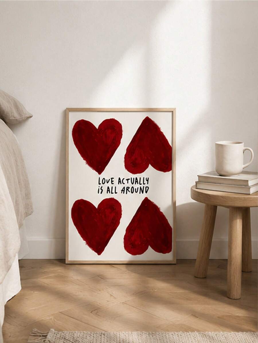 Whimsical folk art wall print with love theme and bold color