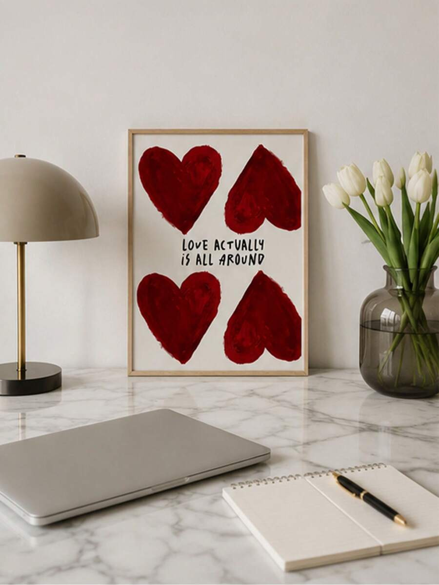 Whimsical folk art wall print with love theme and bold color