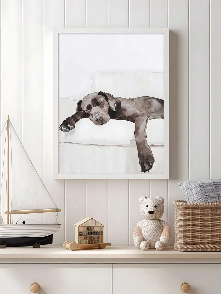 Pet lover wall decor with framed sleeping dog artwork