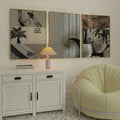 Coastal wall art with tropical collage and ocean scenery