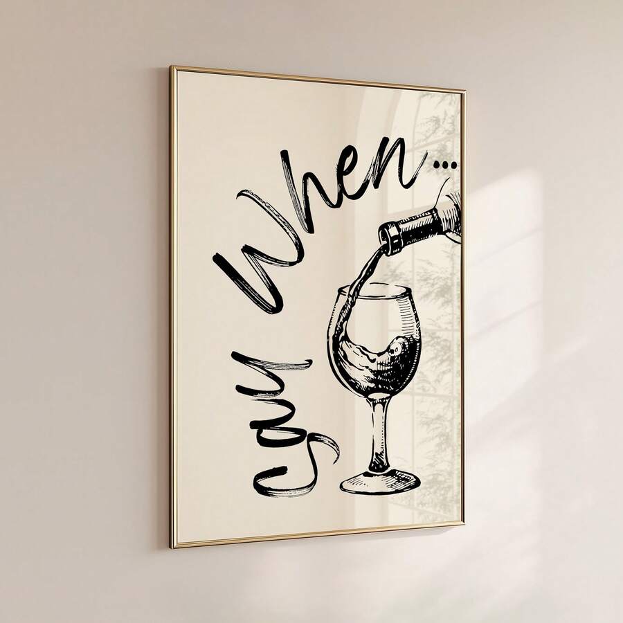 Minimalist wine wall art for dining room kitchen or home bar