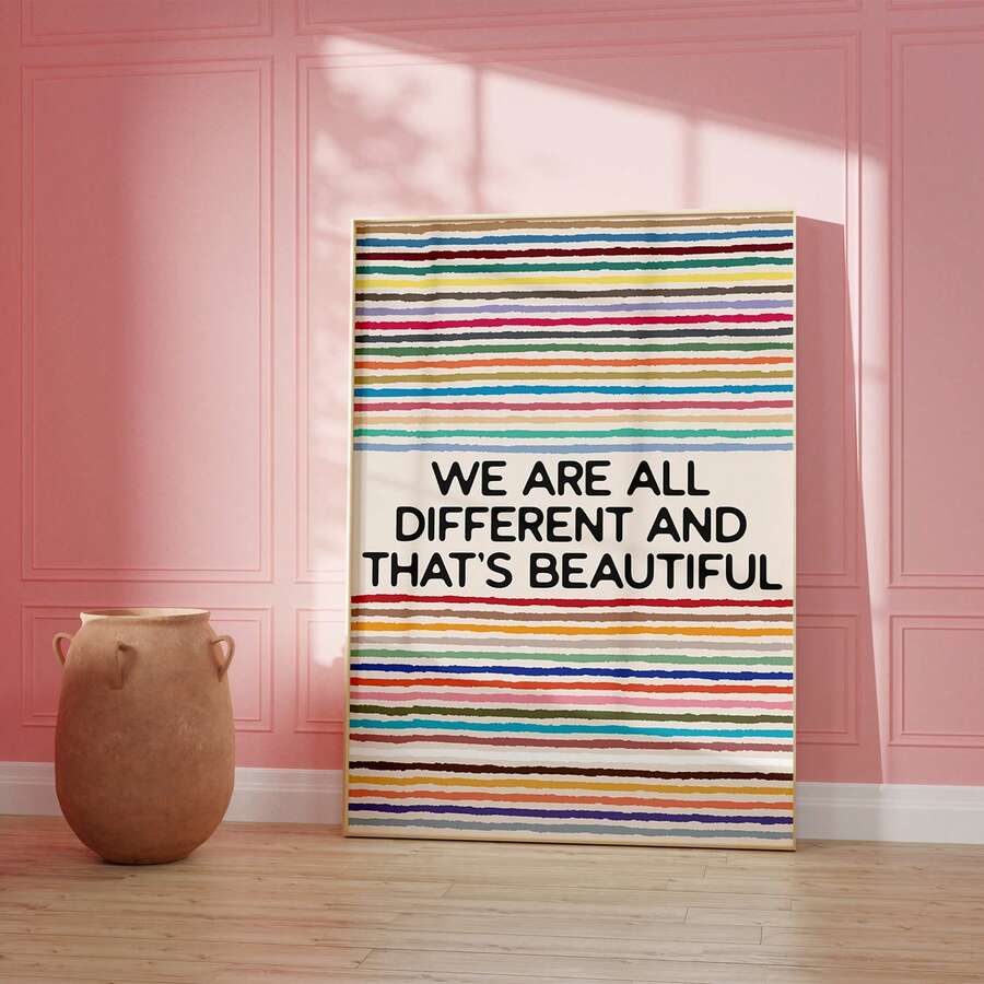 Diversity quote wall art with rainbow stripes