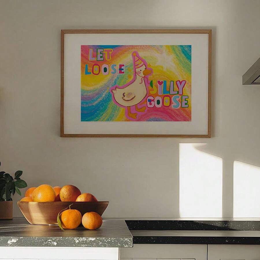 Retro preppy canvas print with rainbow swirl