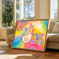 Party hat goose art styled in colorful room