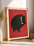 Red black wall art with Japanese style owl illustration