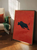 Vintage owl print in red black cream and wood tones